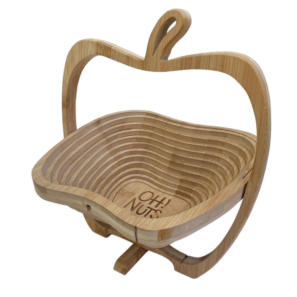 OH! NUTS Collapsible Hanging Bowl on Stand Trivet Apple Nut Fall Decor Wood
